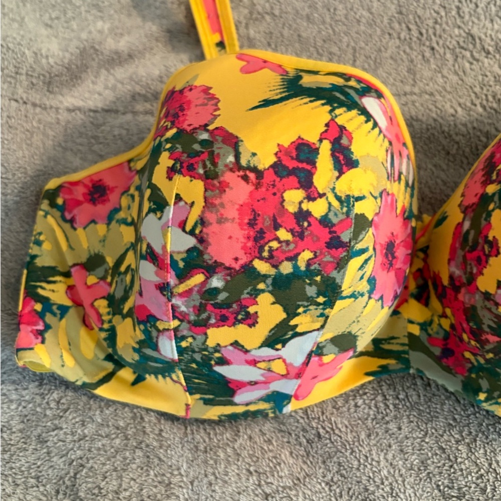 Cacique Yellow Bra 44DD Floral Underwire Adjustable Straps - Picture 3 of 10